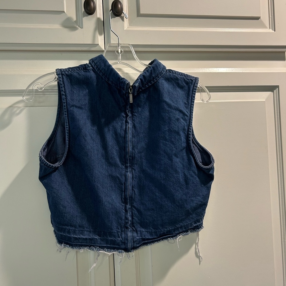 Fashion Union Jean Zip-Up Crop Top Women’s Size L (Petite)